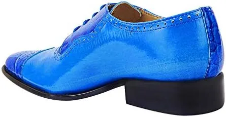LIBERTYZENO Mens Plain & Animal Print Blue Genuine Leather Adults Lace Up Oxford Dress Shoes for Easter Gift