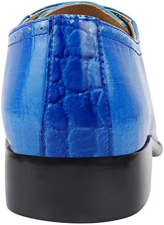 LIBERTYZENO Mens Plain & Animal Print Blue Genuine Leather Adults Lace Up Oxford Dress Shoes for Easter Gift