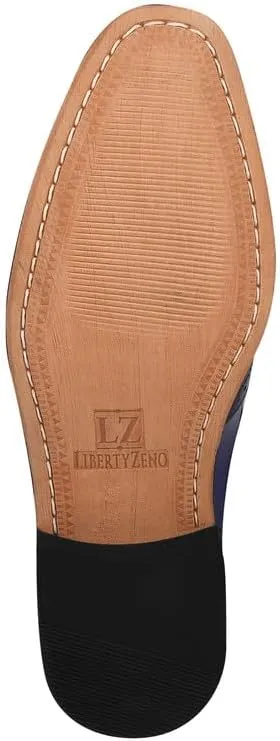 LIBERTYZENO Mens Plain & Animal Print Blue Genuine Leather Adults Lace Up Oxford Dress Shoes for Easter Gift