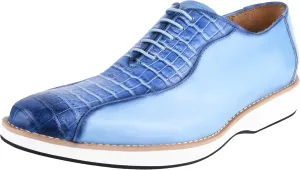 LIBERTYZENO Mens Plain & Animal Print Blue Genuine Leather Adults Lace Up Oxford Dress Shoes for Easter Gift