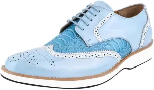 LIBERTYZENO Mens Plain & Animal Print Blue Genuine Leather Adults Lace Up Oxford Dress Shoes for Easter Gift