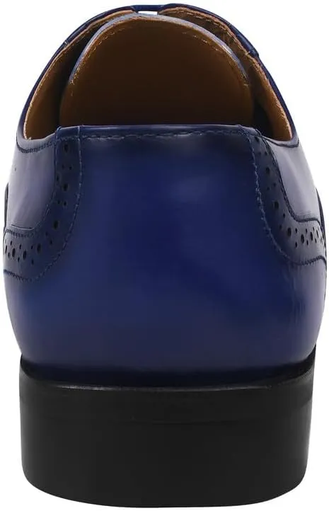 LIBERTYZENO Mens Plain & Animal Print Blue Genuine Leather Adults Lace Up Oxford Dress Shoes for Easter Gift