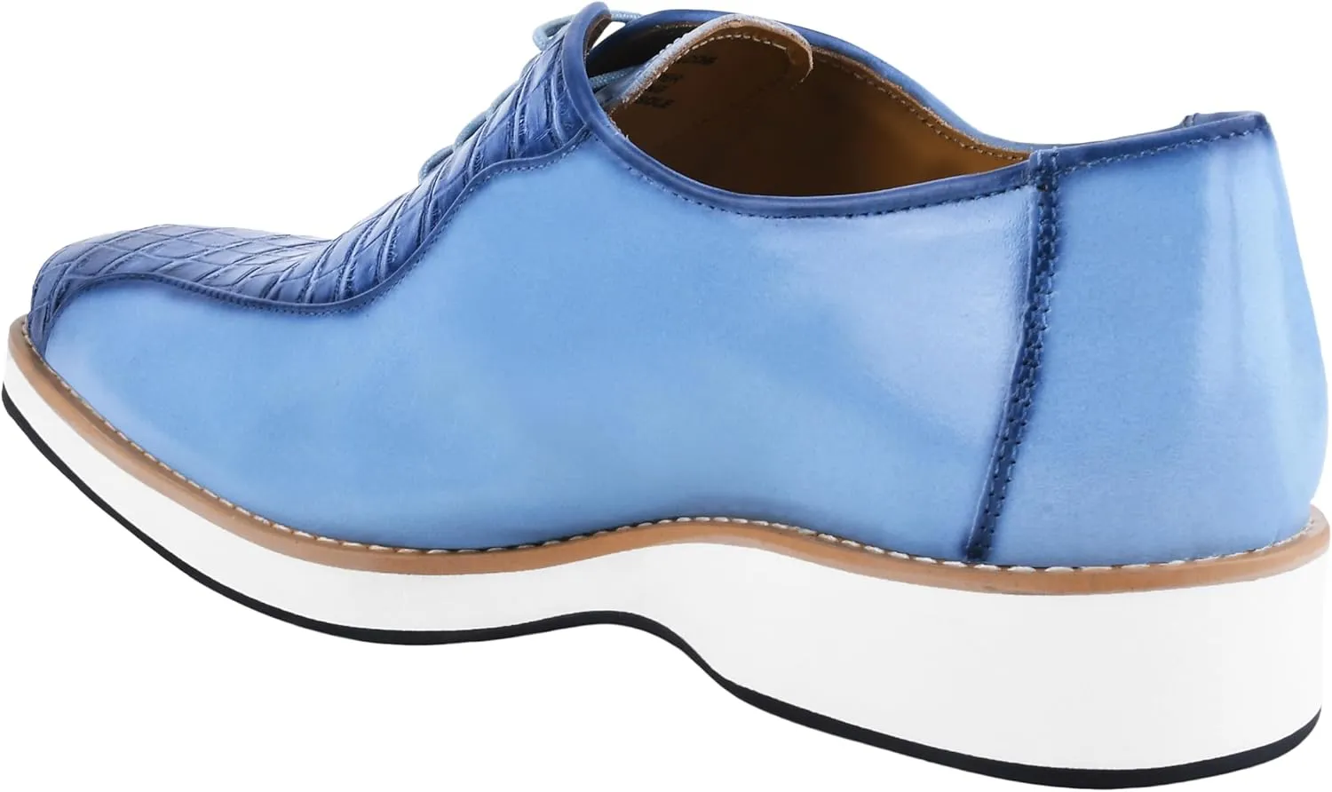 LIBERTYZENO Mens Plain & Animal Print Blue Genuine Leather Adults Lace Up Oxford Dress Shoes for Easter Gift