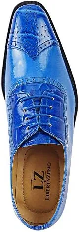 LIBERTYZENO Mens Plain & Animal Print Blue Genuine Leather Adults Lace Up Oxford Dress Shoes for Easter Gift