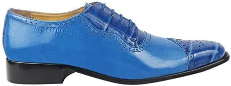 LIBERTYZENO Mens Plain & Animal Print Blue Genuine Leather Adults Lace Up Oxford Dress Shoes for Easter Gift