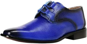 LIBERTYZENO Mens Plain & Animal Print Blue Genuine Leather Adults Lace Up Oxford Dress Shoes for Prom Graduation