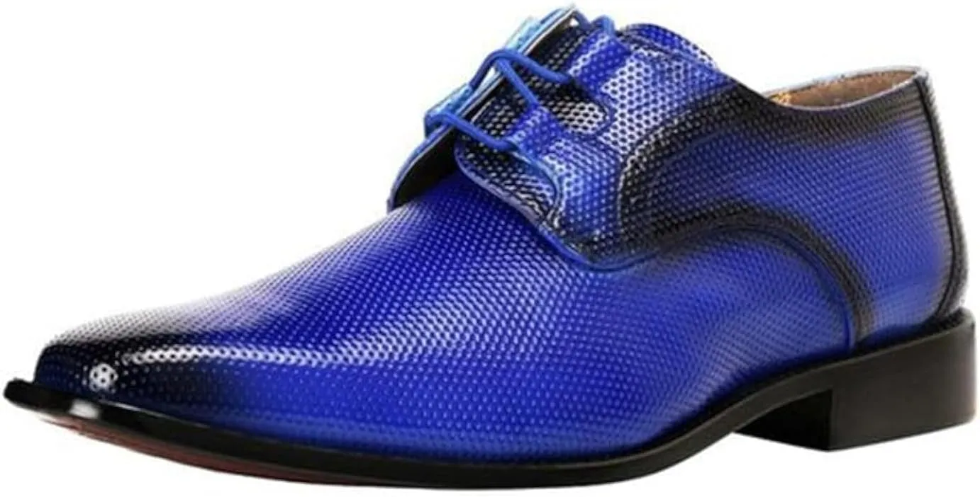 LIBERTYZENO Mens Plain & Animal Print Blue Genuine Leather Adults Lace Up Oxford Dress Shoes for Prom Graduation