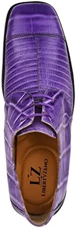 LIBERTYZENO Mens Plain & Animal Print Purple Genuine Leather Adults Slip On & Lace Up Oxford Dress Shoes/Prom Shoes for Easter Gift