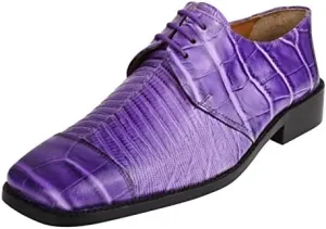 LIBERTYZENO Mens Plain & Animal Print Purple Genuine Leather Adults Slip On & Lace Up Oxford Dress Shoes/Prom Shoes for Easter Gift