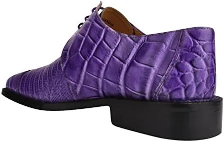 LIBERTYZENO Mens Plain & Animal Print Purple Genuine Leather Adults Slip On & Lace Up Oxford Dress Shoes/Prom Shoes for Easter Gift