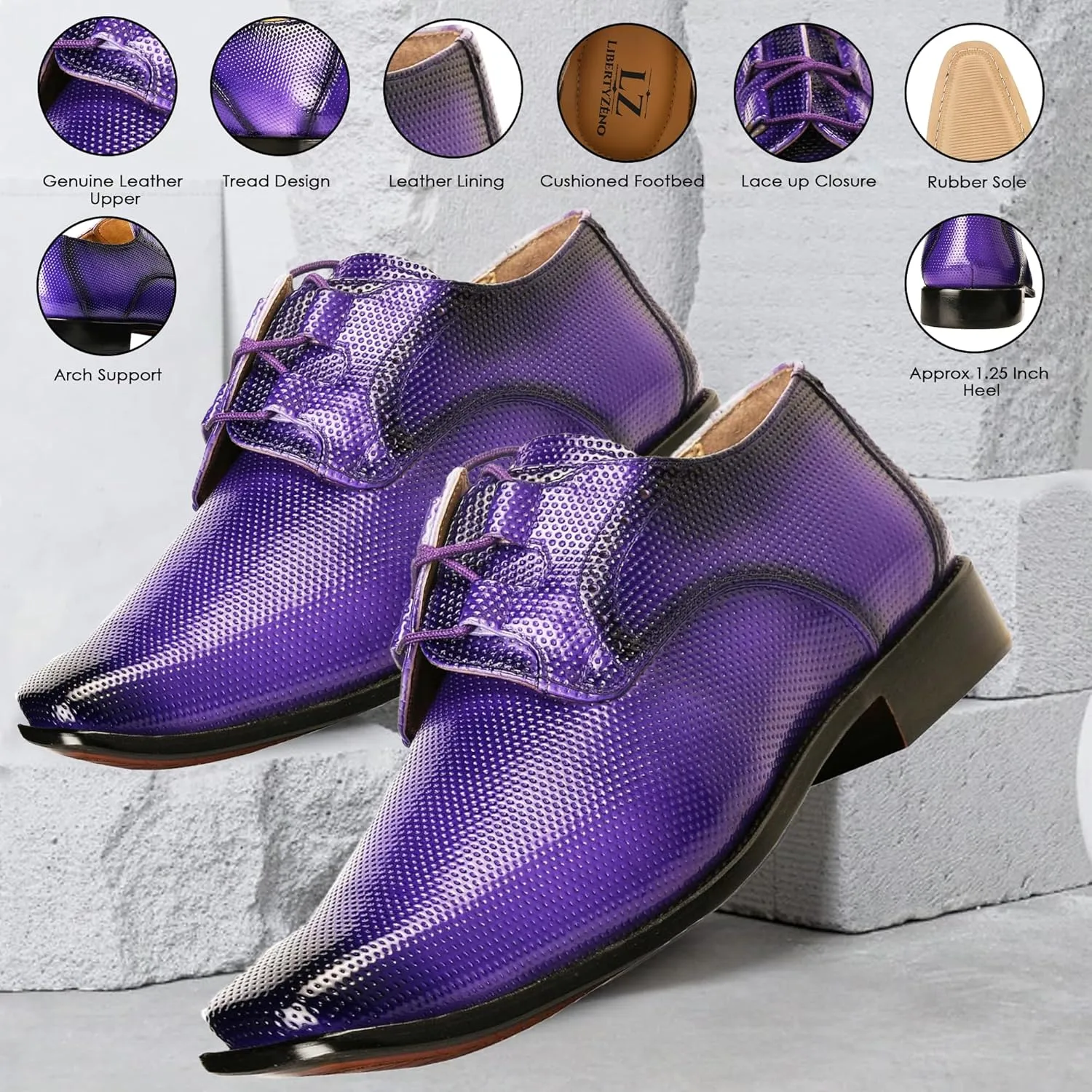 LIBERTYZENO Mens Plain & Animal Print Purple Genuine Leather Adults Slip On & Lace Up Oxford Dress Shoes/Prom Shoes for Prom Graduation