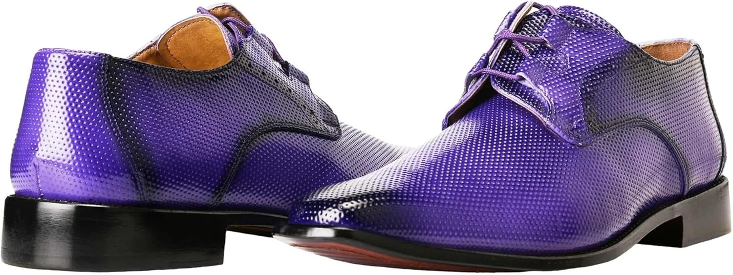 LIBERTYZENO Mens Plain & Animal Print Purple Genuine Leather Adults Slip On & Lace Up Oxford Dress Shoes/Prom Shoes for Prom Graduation