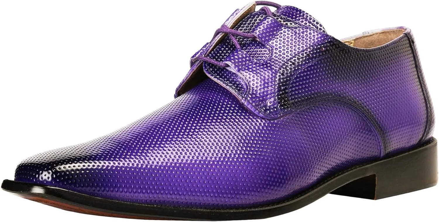 LIBERTYZENO Mens Plain & Animal Print Purple Genuine Leather Adults Slip On & Lace Up Oxford Dress Shoes/Prom Shoes for Prom Graduation