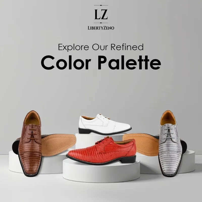 LIBERTYZENO Mens Plain & Lizard Print Genuine Leather Adults Lace Up Oxford Dress Shoes for Prom Graduation