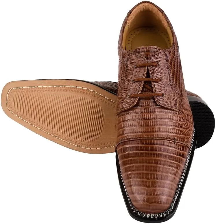 LIBERTYZENO Mens Plain & Lizard Print Genuine Leather Adults Lace Up Oxford Dress Shoes for Prom Graduation