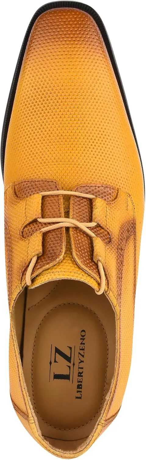 LIBERTYZENO Mens Tread Design Genuine Leather Adults Lace Up Oxford Dress Shoes for Easter Gift