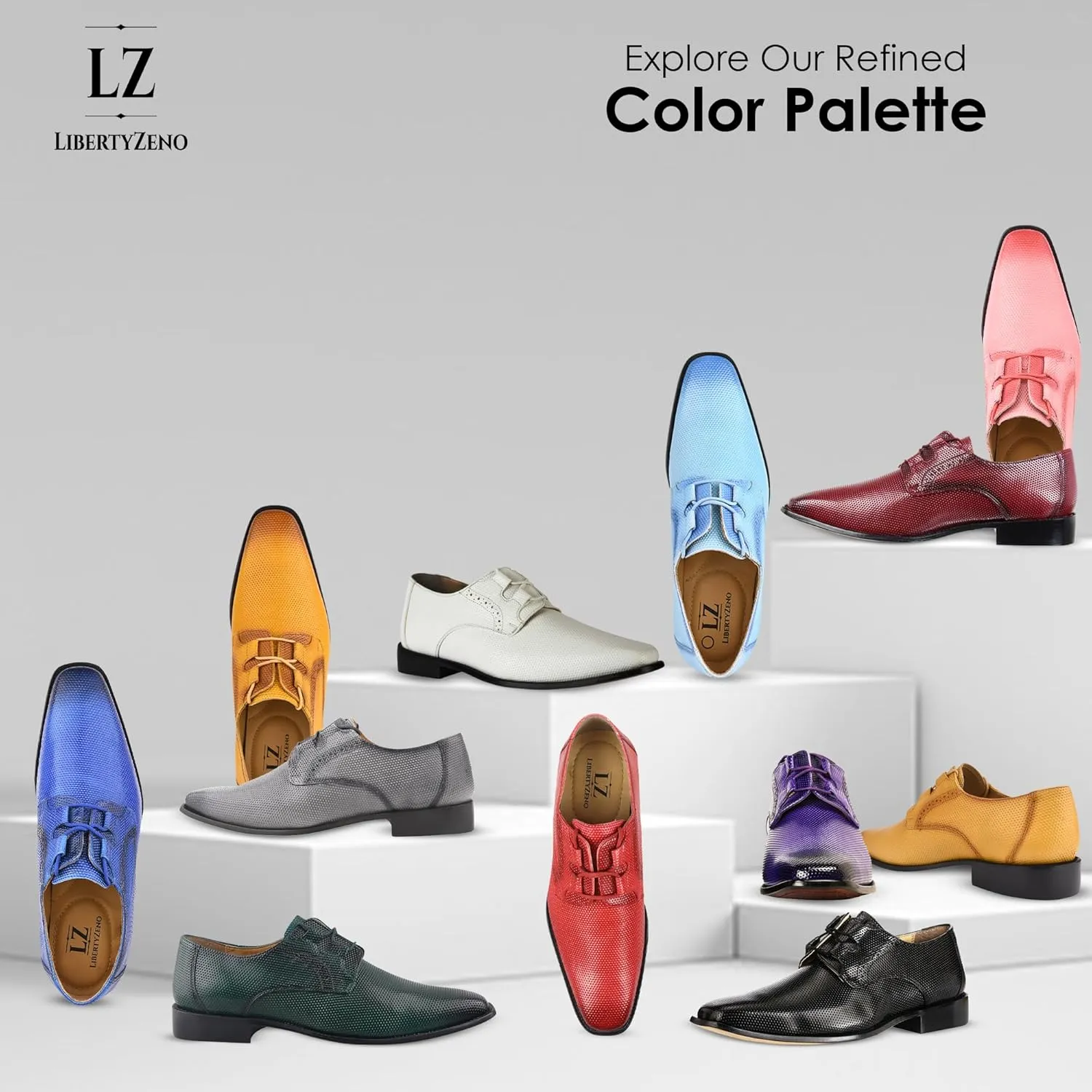 LIBERTYZENO Mens Tread Design Genuine Leather Adults Lace Up Oxford Dress Shoes for Easter Gift