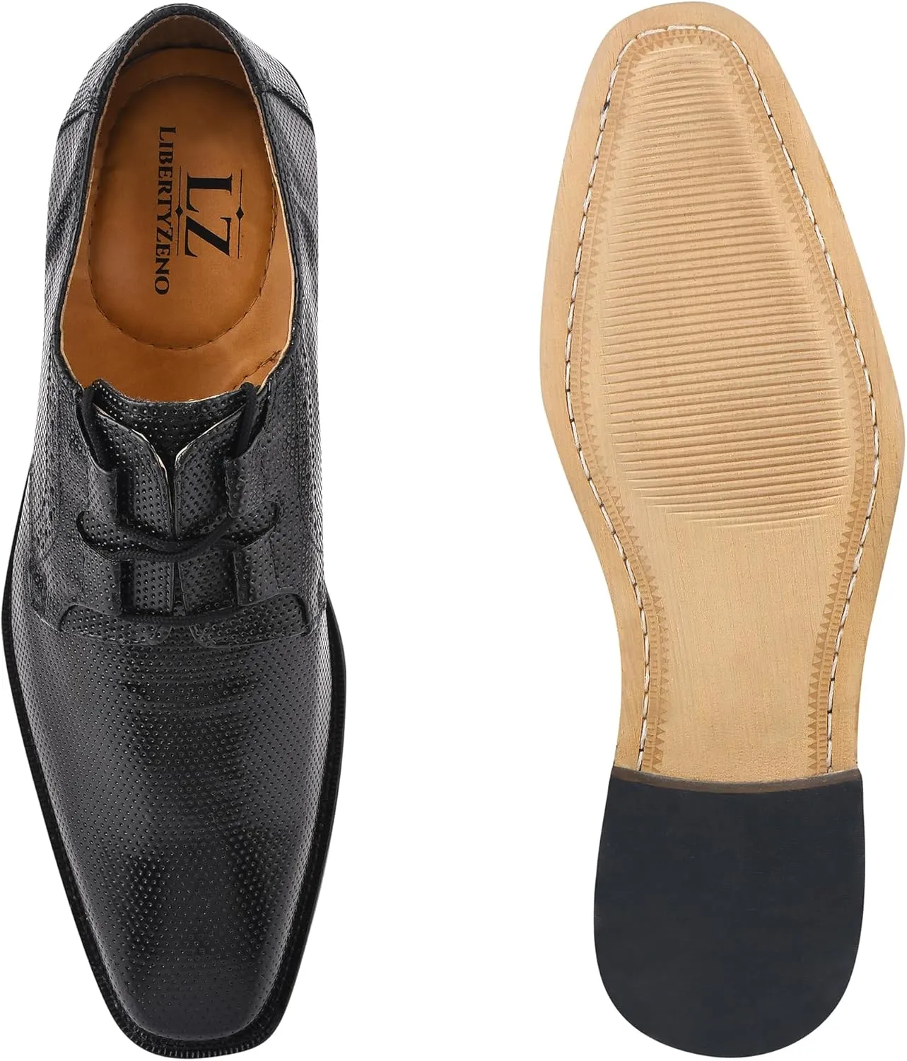 LIBERTYZENO Mens Tread Design Genuine Leather Adults Lace Up Oxford Dress Shoes for Easter Gift