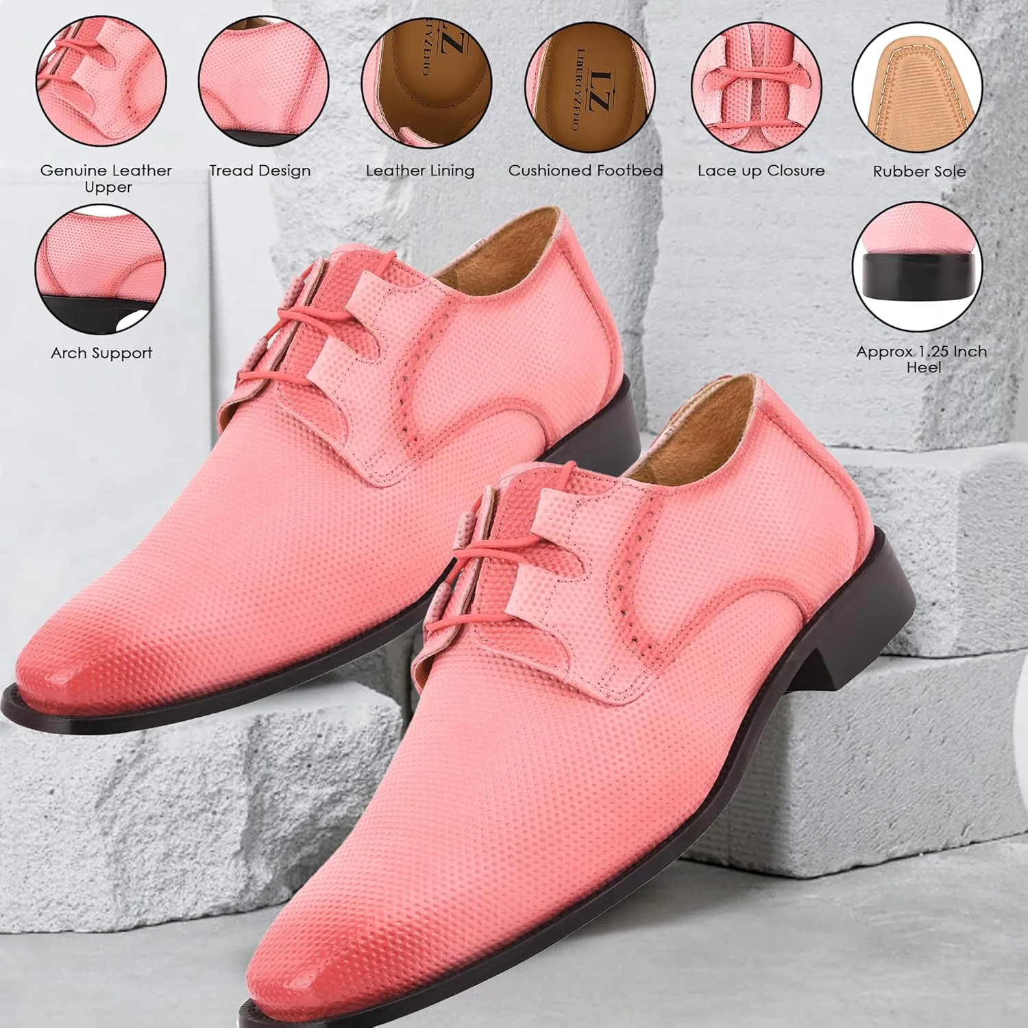 LIBERTYZENO Mens Tread Design Genuine Leather Adults Lace Up Oxford Dress Shoes for Easter Gift
