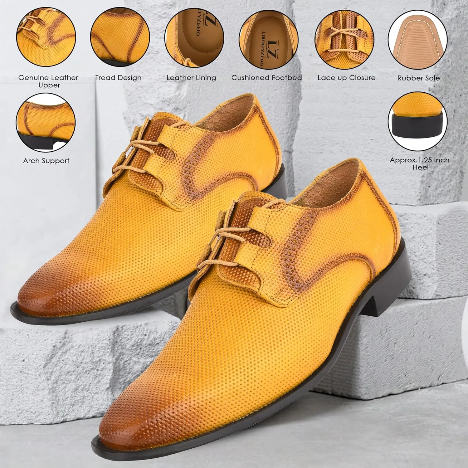 LIBERTYZENO Mens Tread Design Genuine Leather Adults Lace Up Oxford Dress Shoes for Easter Gift