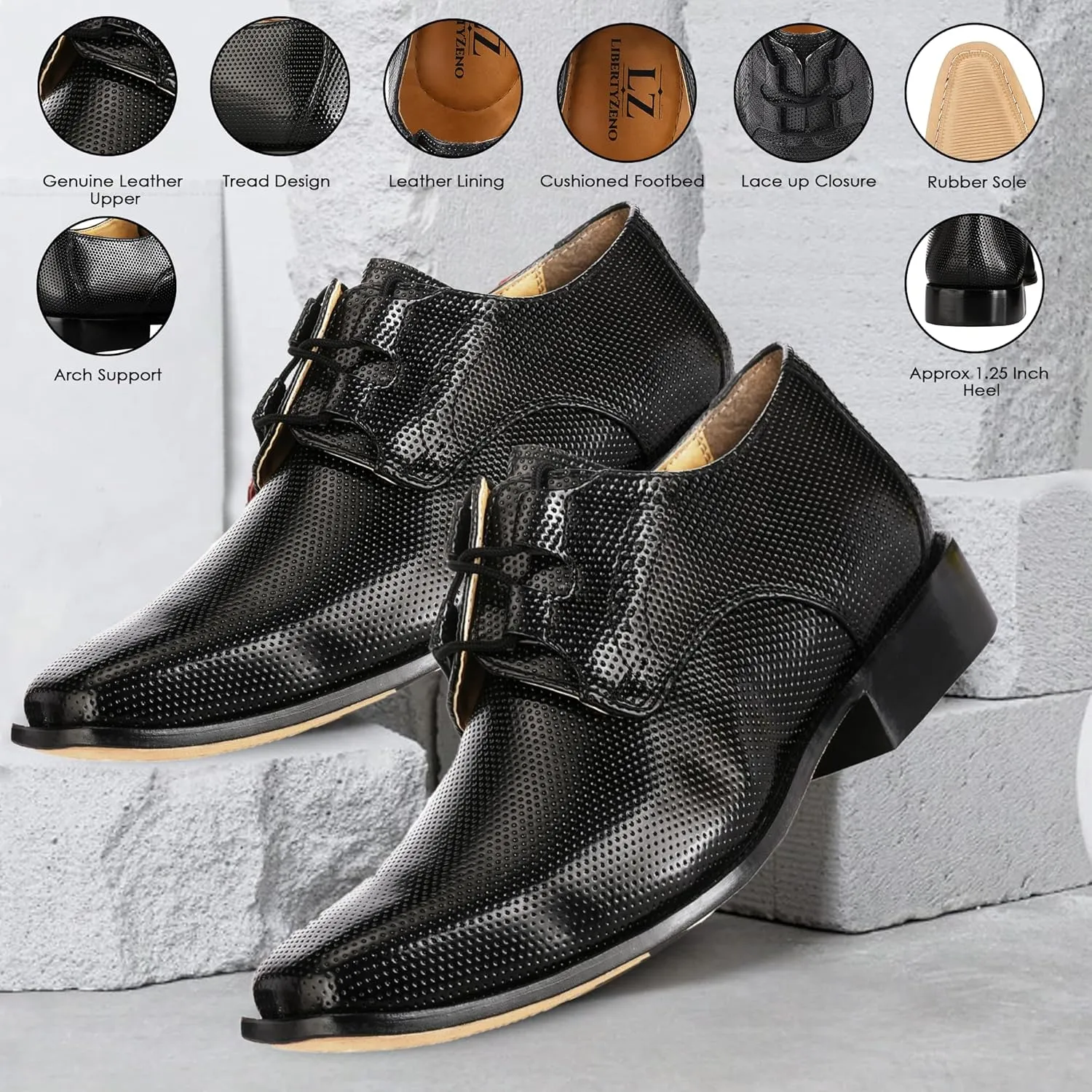 LIBERTYZENO Mens Tread Design Genuine Leather Adults Lace Up Oxford Dress Shoes for Easter Gift