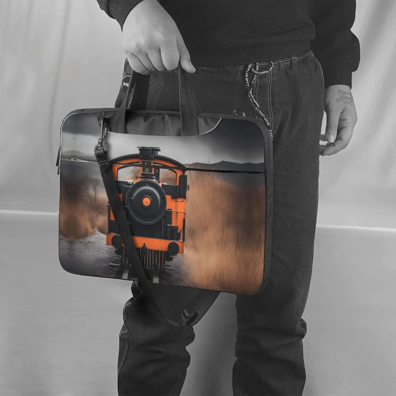 locomotive Print Laptop Case and Computer Bag - Versatile Laptop Bag for Men Laptop Shoulder Bag, Black