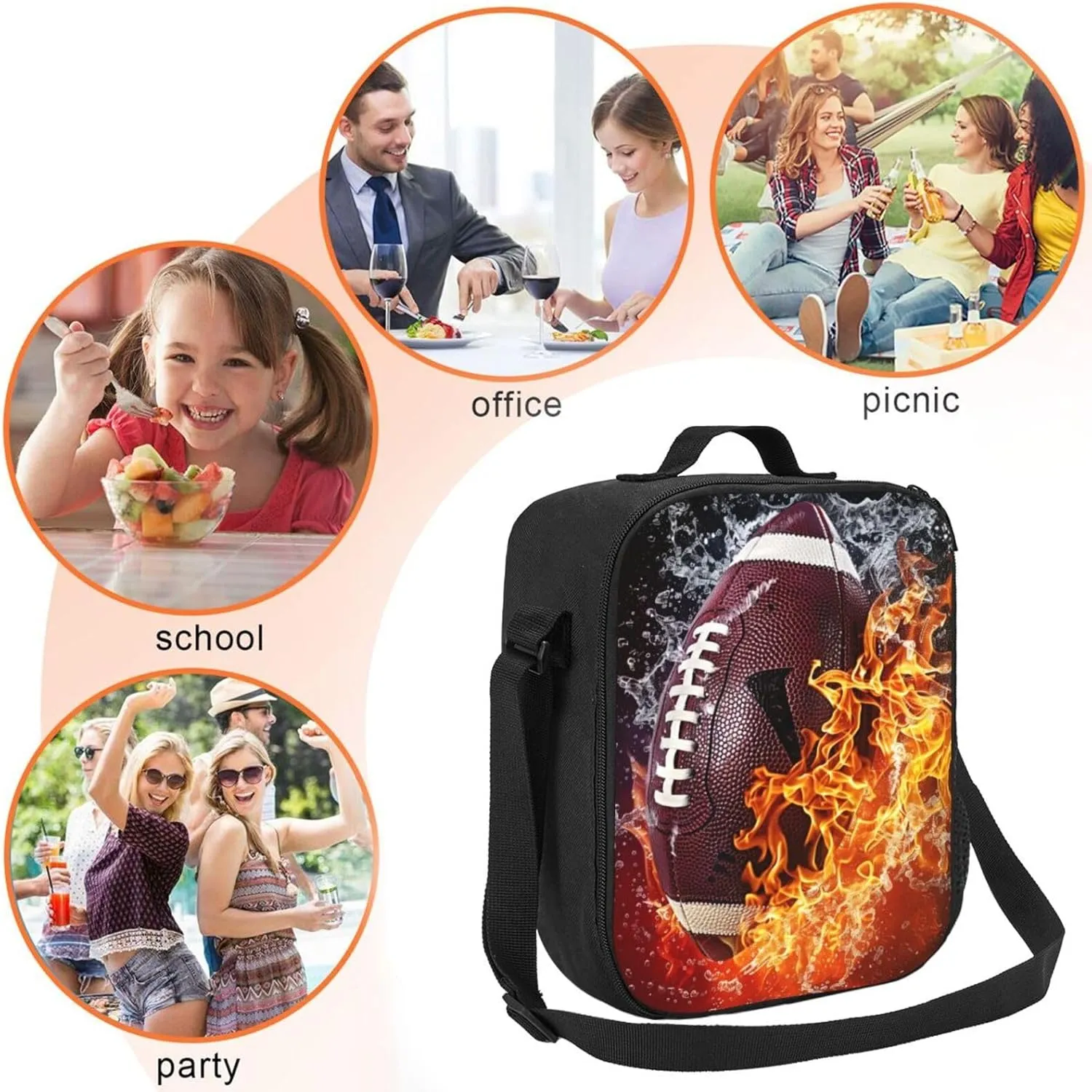 Lunch Bag Women Men Football Lunch Box Lunch Tote Bag Portable With Adjustable Shoulder Strap Insulated Cooler for Work Offices Camping Picnic Beach Hiking