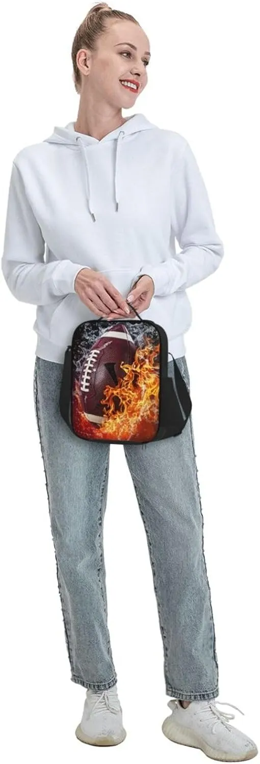 Lunch Bag Women Men Football Lunch Box Lunch Tote Bag Portable With Adjustable Shoulder Strap Insulated Cooler for Work Offices Camping Picnic Beach Hiking