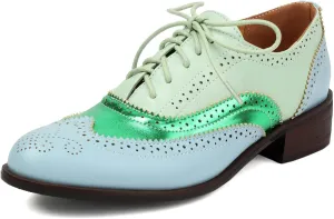 LUXMAX Women Lace Up Oxford Shoes Flats Wingtip Brogues Shoes Low Chunky Heel Vintage Saddle Shoes