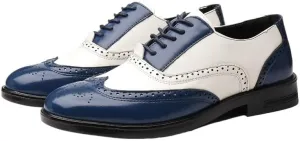 Luxury Classic Men Brogue Oxford Shoes Elegant Two Tone Splicing Dress Leather Shoes Casual Breathable Non Slip Walking