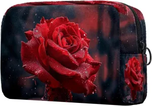 Makeup Bag Organizer,Cosmetic Bags for Women,Rose Water Drop Blossom,Small Makeup Pouch