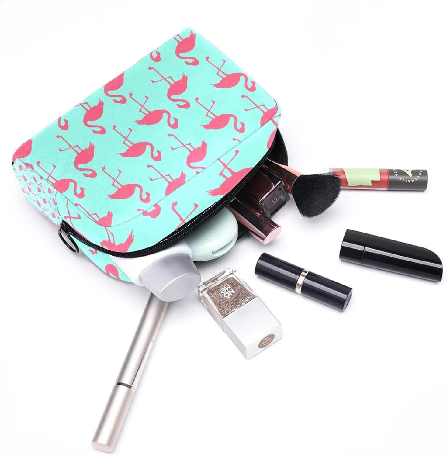 Makeup Organizer Bag, Seamless Elegant Flamingo Pattern Pencil Case Cosmetic Storage Bag Portable Toiletry Pouch for Women, Men, Traveling, School