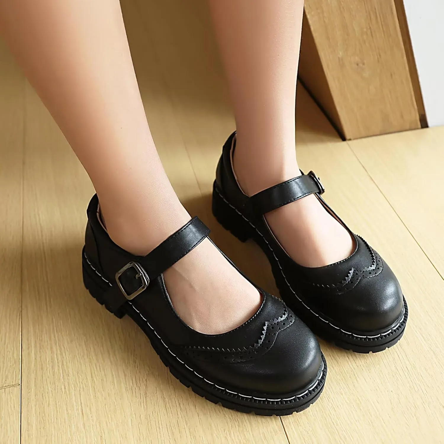 Mary Jane for Women Gothic Oxford Shoes - Flat Shoes, Ankle Tied, Round Toe for Casual Dresses, Work, and Campus