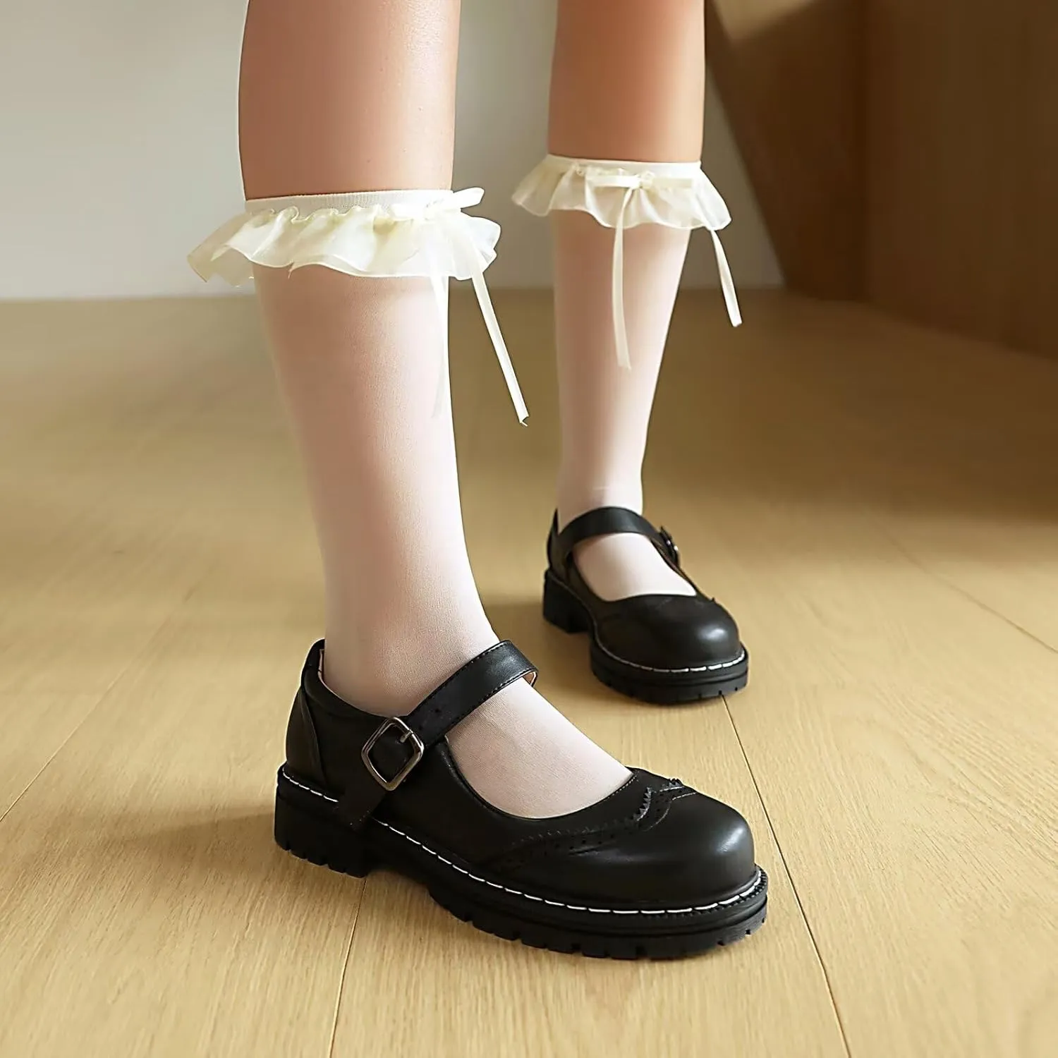 Mary Jane for Women Gothic Oxford Shoes - Flat Shoes, Ankle Tied, Round Toe for Casual Dresses, Work, and Campus