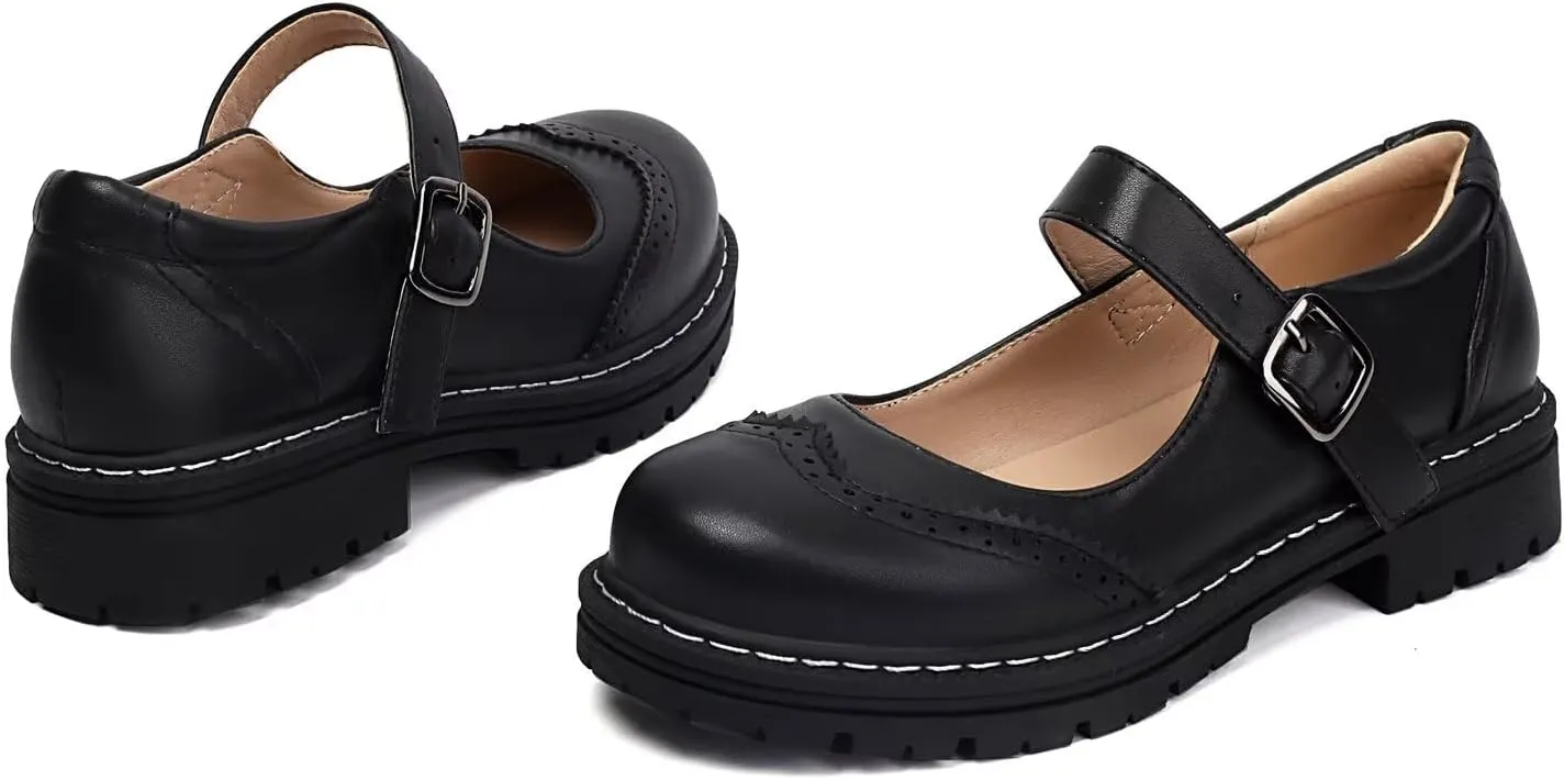 Mary Jane for Women Gothic Oxford Shoes - Flat Shoes, Ankle Tied, Round Toe for Casual Dresses, Work, and Campus