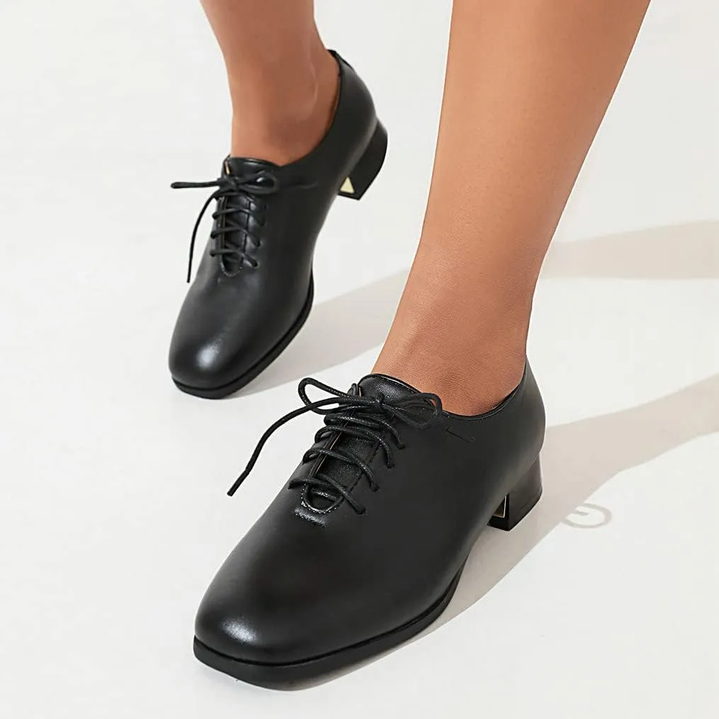 Meefit Ladies Square to Oxford Shoes Low Heel Lace Up Chunky Heel Pumps