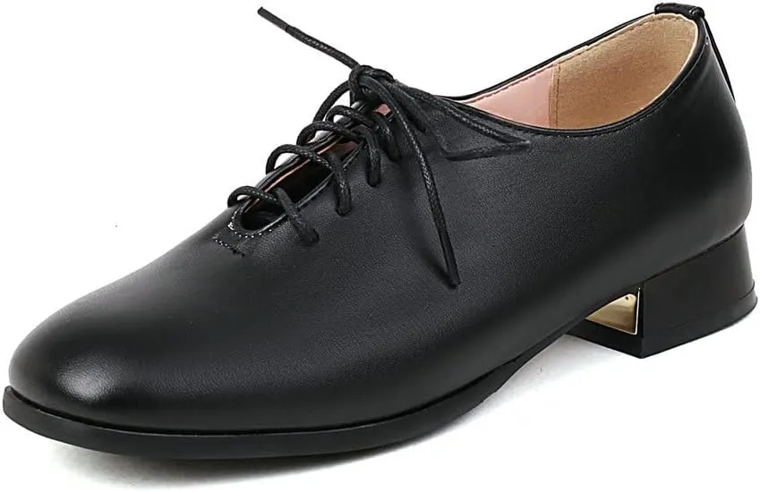 Meefit Ladies Square to Oxford Shoes Low Heel Lace Up Chunky Heel Pumps