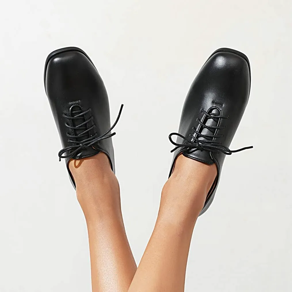 Meefit Ladies Square to Oxford Shoes Low Heel Lace Up Chunky Heel Pumps