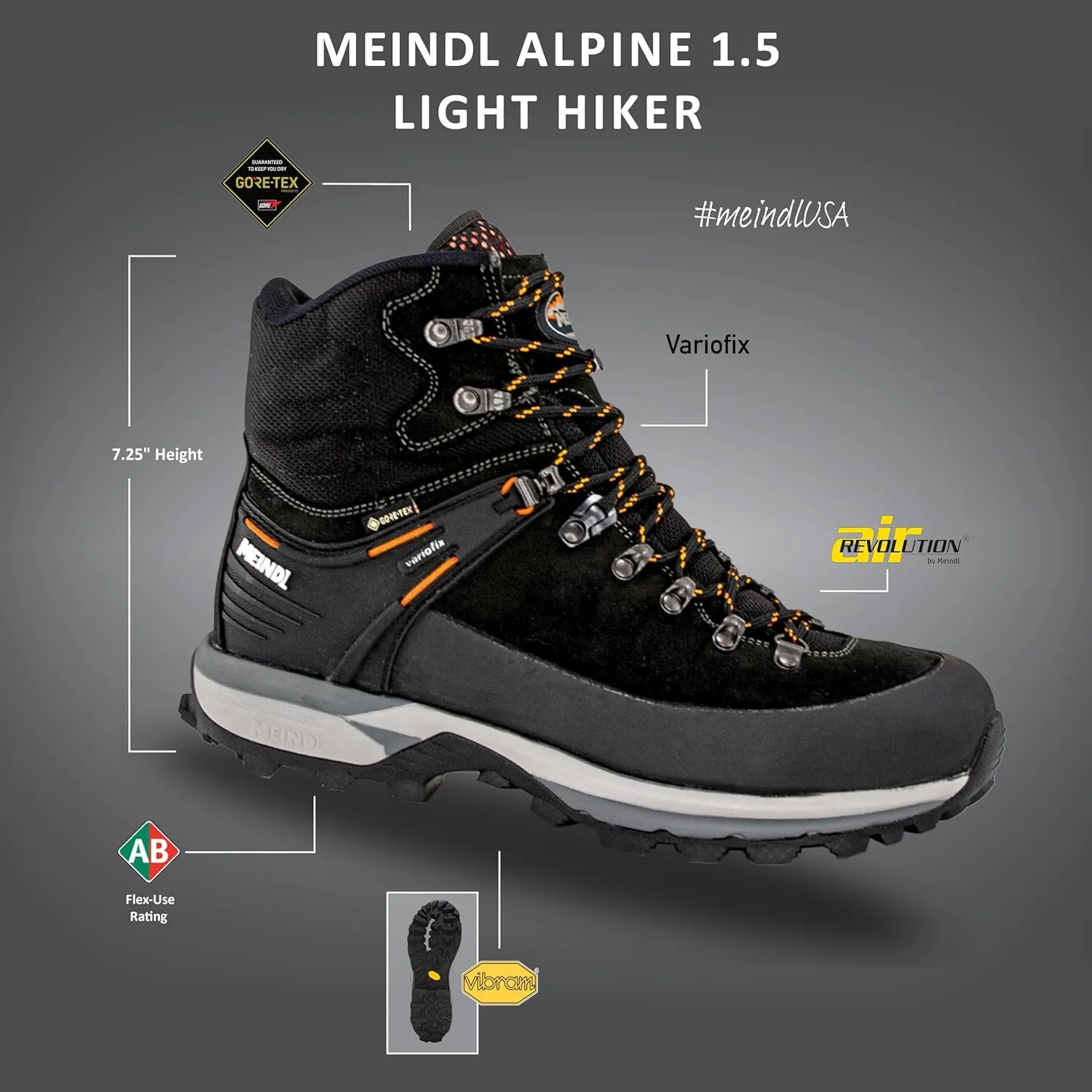 Meindl Men's Air-Revolution Alpine 1.5 Light Hiker | Gore-Tex Waterproof Hiking Boots | Backpacking Boots | Climate-Control Technology | Made in Europe