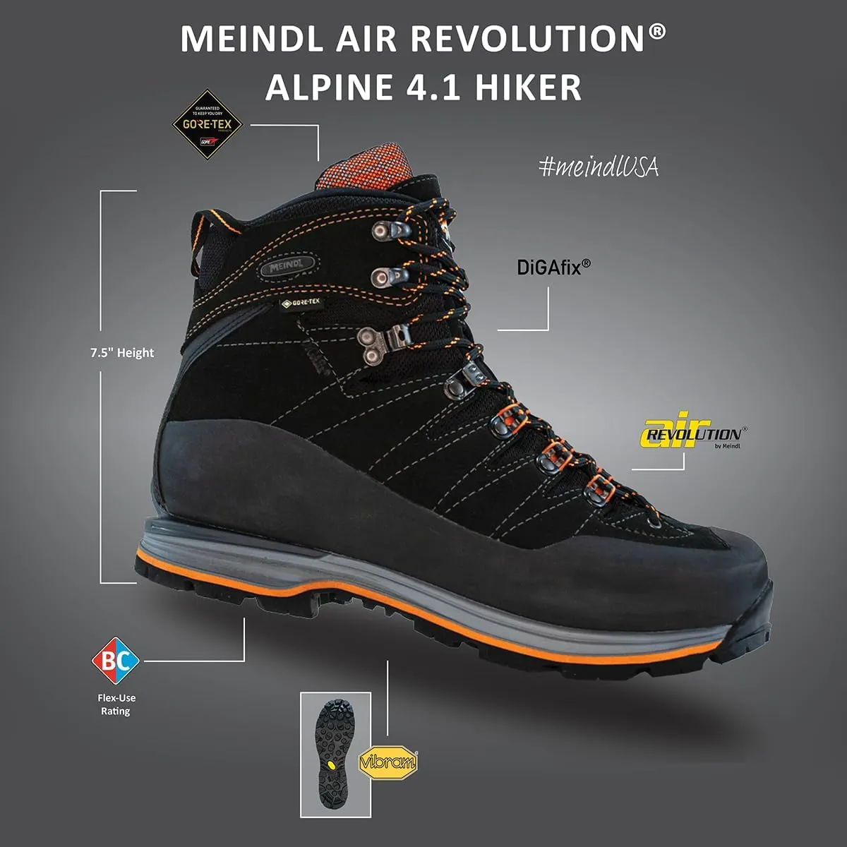 Meindl Men's Air-Revolution Alpine 4.1 Hiker | Gore-Tex Waterproof Hiking Boots | Mountain Boots | Climate-Control Technology | Made in Germany