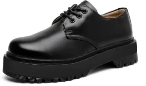 MEMON Womens Black Oxford Shoes,Vintage Oxford Platform Shoes for Women,Low Heel Lace up Chunky Platform Oxfords,Comfort Dress Shoes(ME23029-BLACK-6)
