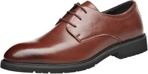 Men Leather Oxford Dress Shoes Round Toe Apron Toe Block Heel Rubber Sole Non Slip Party Comfortable Tuxedo Business Wedding Elegant Formal
