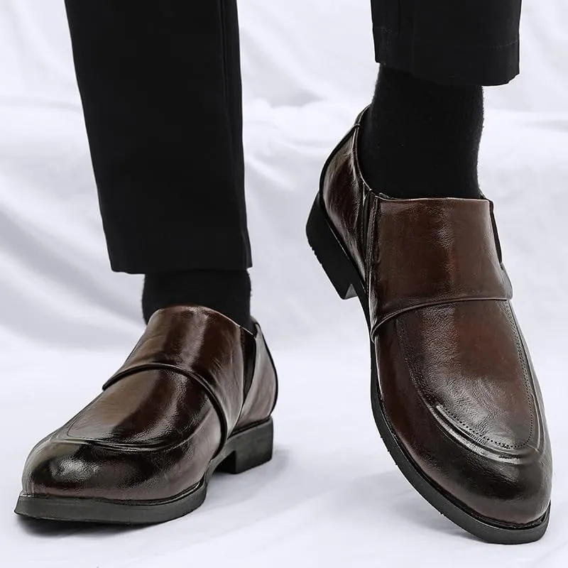 Men Leather Oxford Dress Shoes Round Toe Block Heel Rubber Sole Non Slip Party Comfortable Business Stylish Wedding Office Elegant Formal