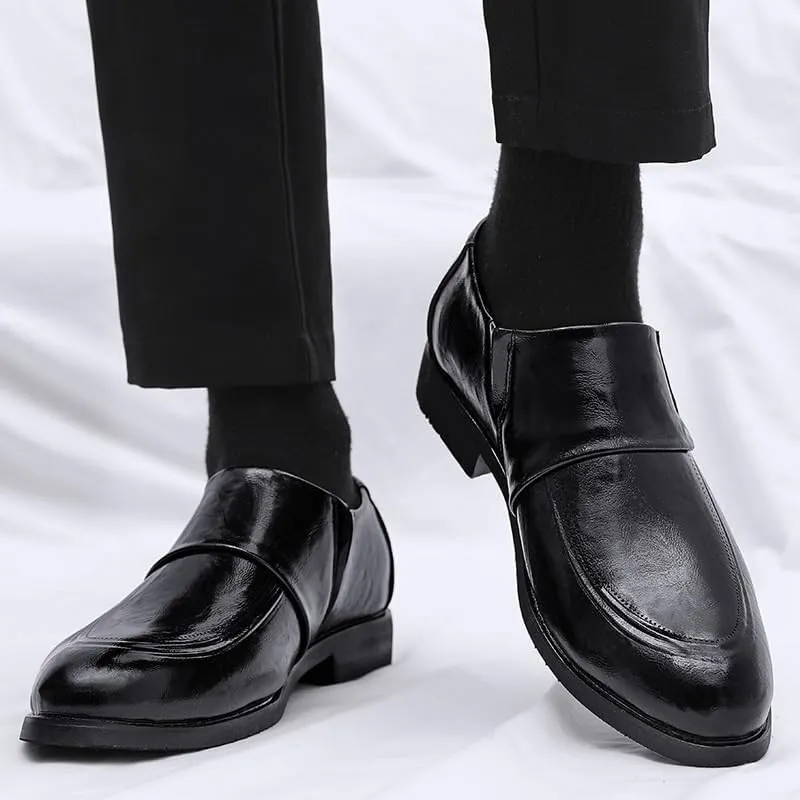 Men Leather Oxford Dress Shoes Round Toe Block Heel Rubber Sole Non Slip Party Comfortable Business Stylish Wedding Office Elegant Formal