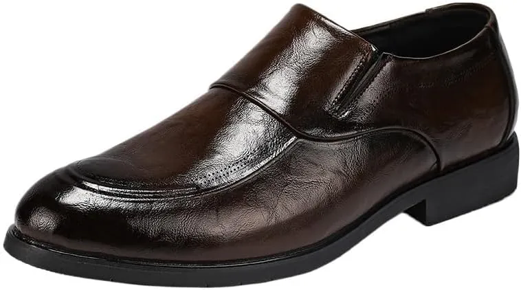 Men Leather Oxford Dress Shoes Round Toe Block Heel Rubber Sole Non Slip Party Comfortable Business Stylish Wedding Office Elegant Formal