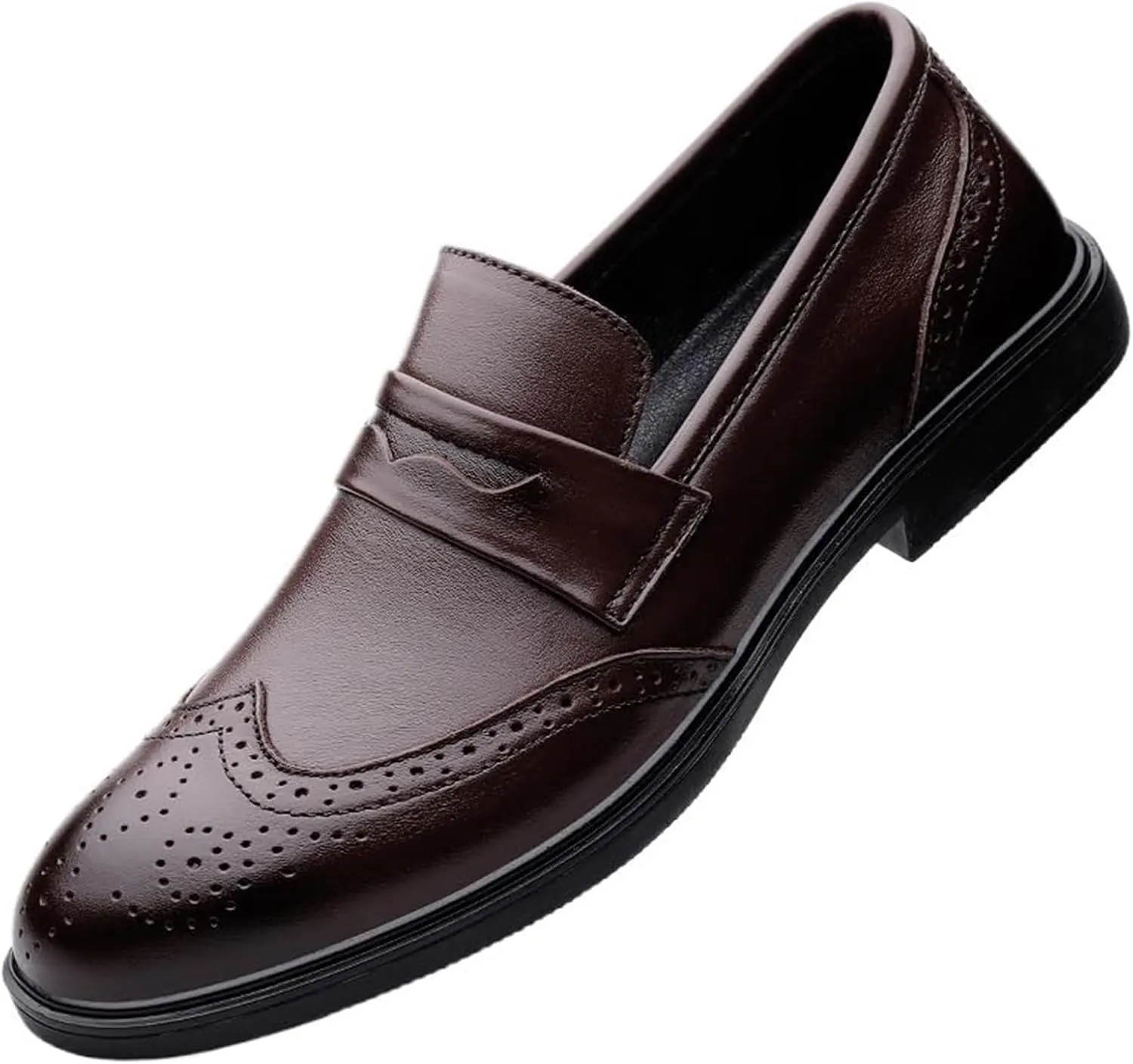 Men Leather Slip-On Oxford Dress Shoes Round Toe Block Heel Rubber Sole Non Slip Party Comfortable Elegant Wedding Business Shoes