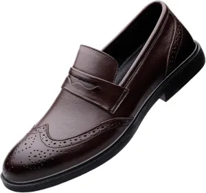 Men Leather Slip-On Oxford Dress Shoes Round Toe Block Heel Rubber Sole Non Slip Party Comfortable Elegant Wedding Business Shoes