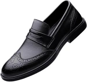 Men Leather Slip-On Oxford Dress Shoes Round Toe Block Heel Rubber Sole Non Slip Party Comfortable Elegant Wedding Business Shoes