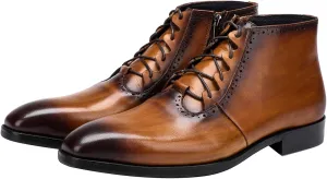 Mens Boot Lace Up Zipper Classical Oxford Leather Wing Tip Ankle Dress Boots Black Brown