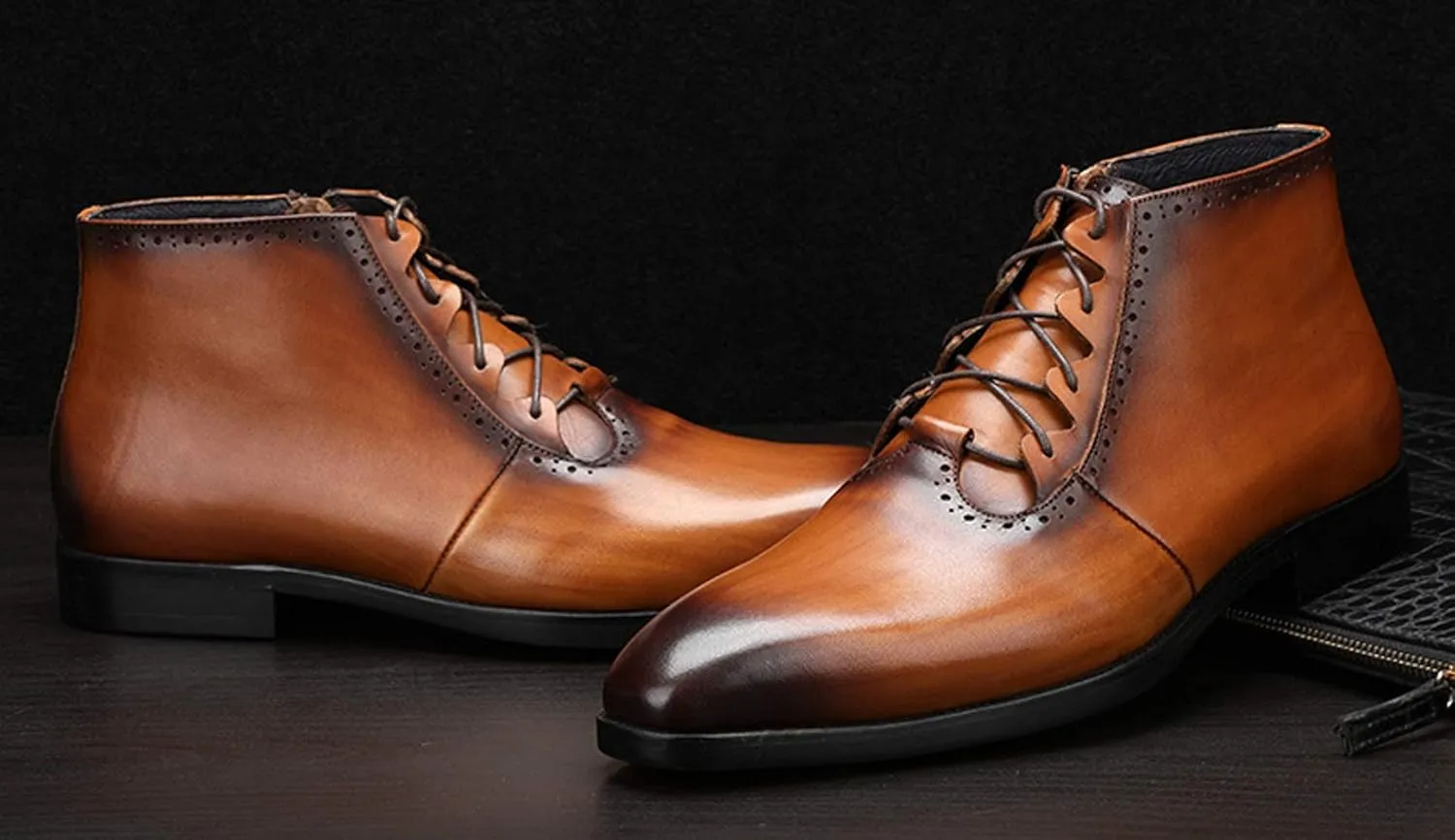 Mens Boot Lace Up Zipper Classical Oxford Leather Wing Tip Ankle Dress Boots Black Brown